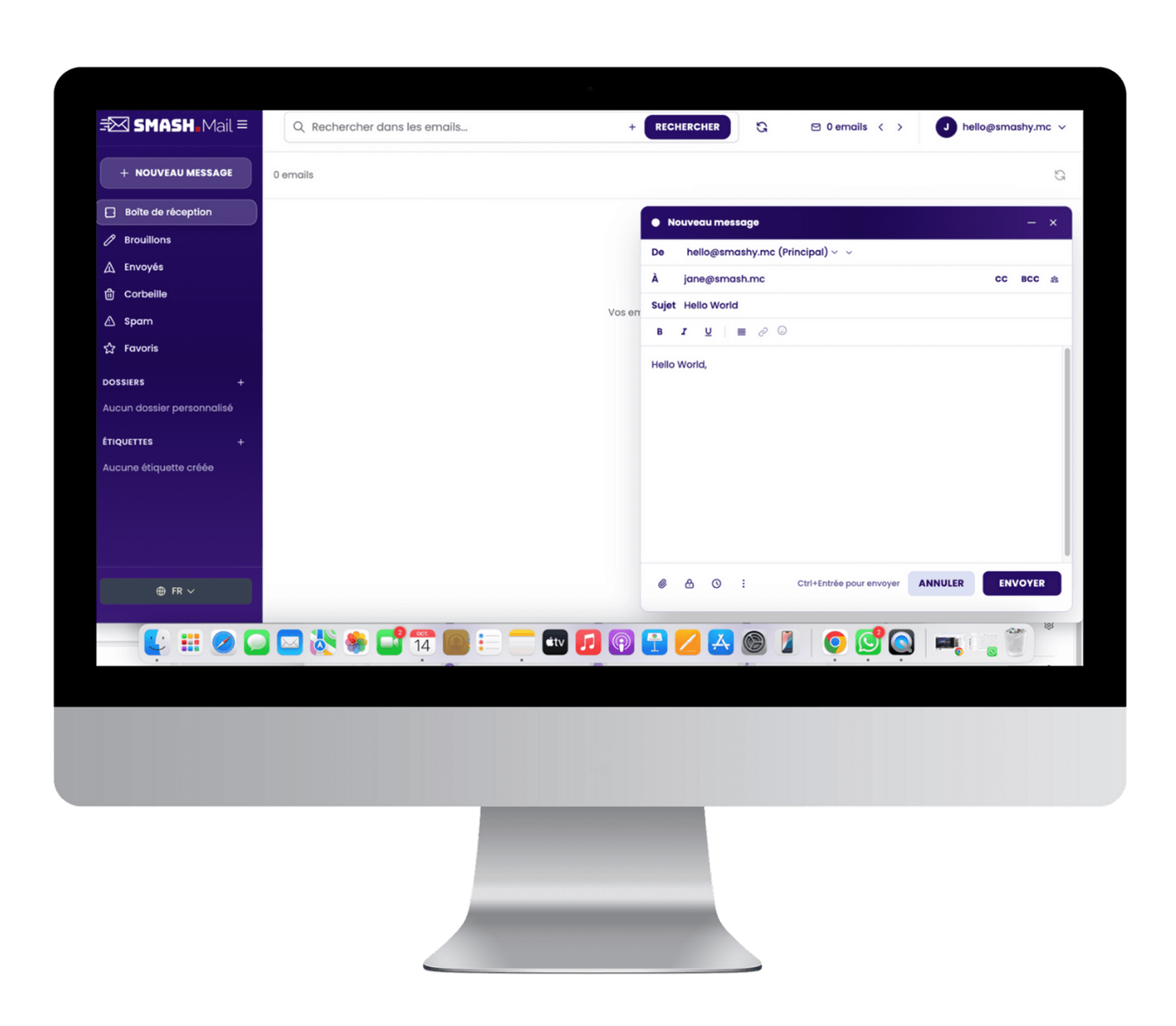 Interface de Smash Mail, la messagerie souveraine hébergée à Monaco